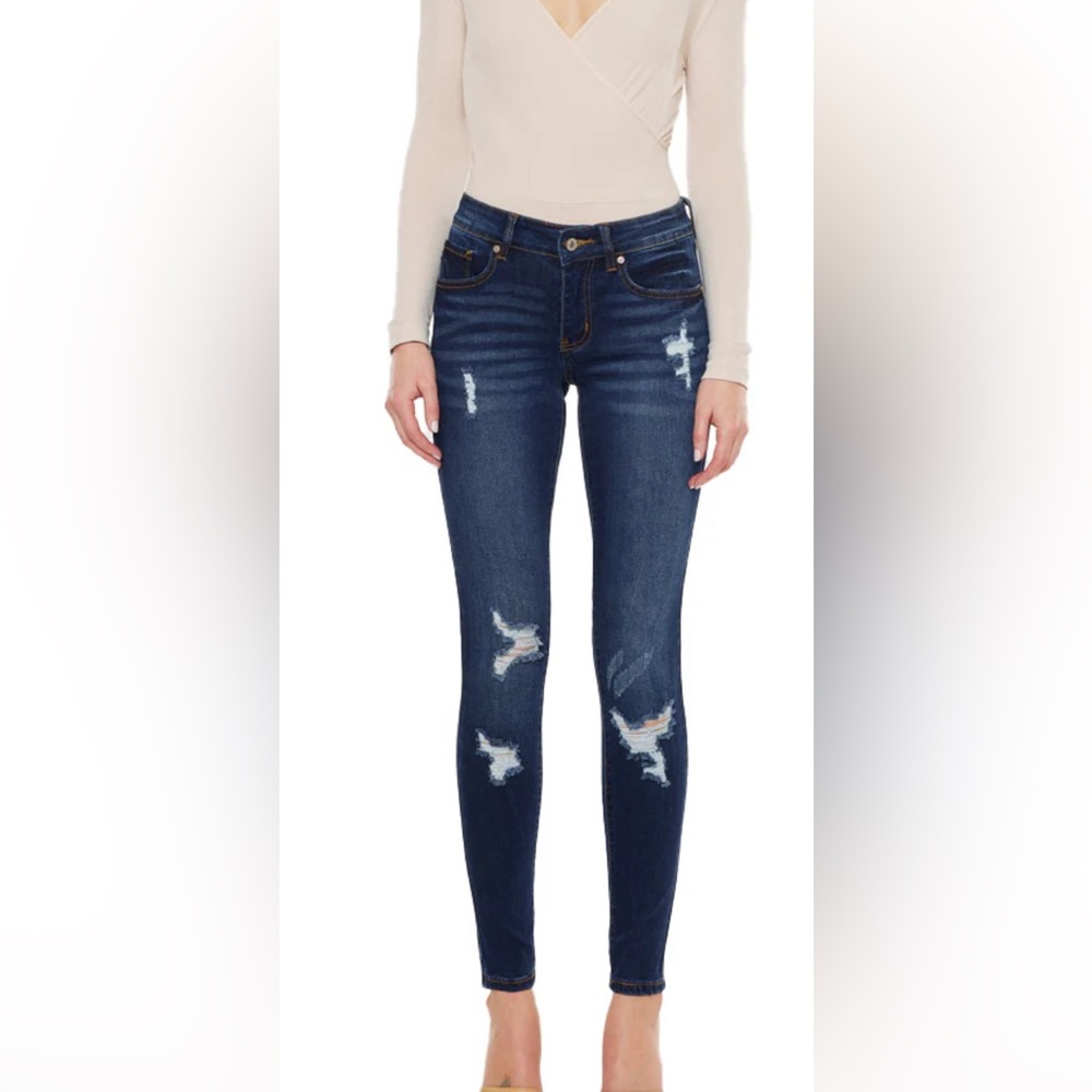 KANCAN - WOMEN'S MID RISE DESTROYED SKINNY JEANS KC8001 size 7